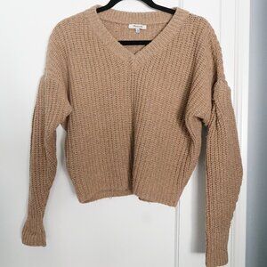 Madewell Chunky V Neck Cropped Pullover Knit Sweater Brown Women’s Size Small